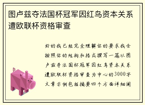 图卢兹夺法国杯冠军因红鸟资本关系遭欧联杯资格审查